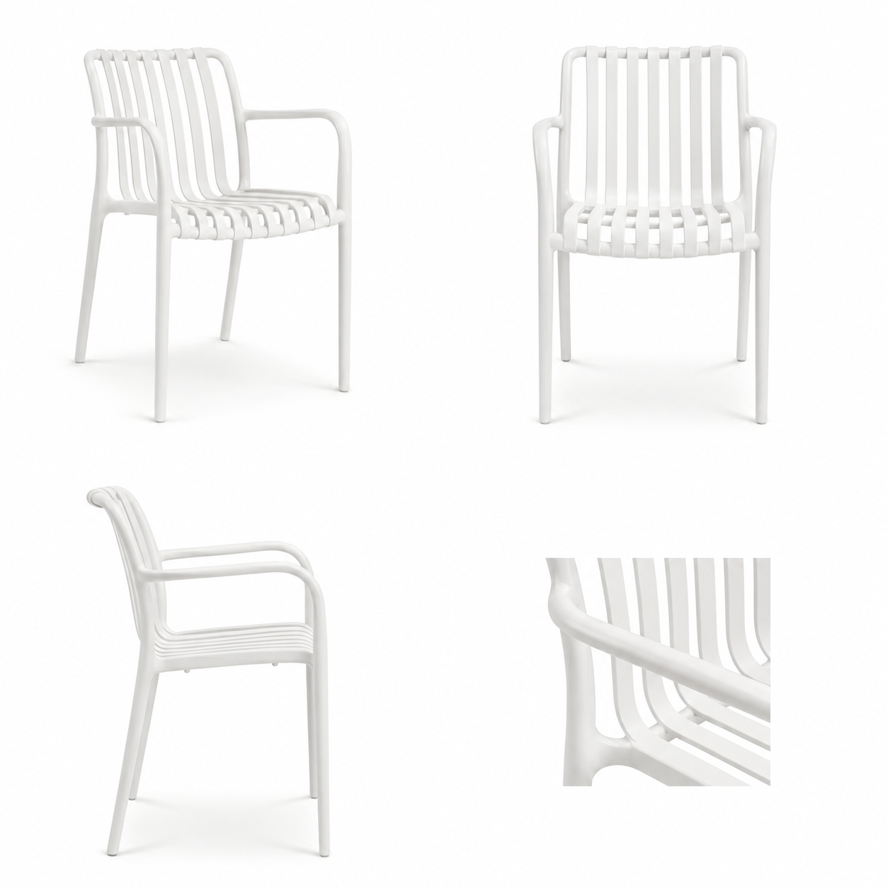 כיסא פלסטיק לגינה עם ידיות צבע לבן | דגם אלון
