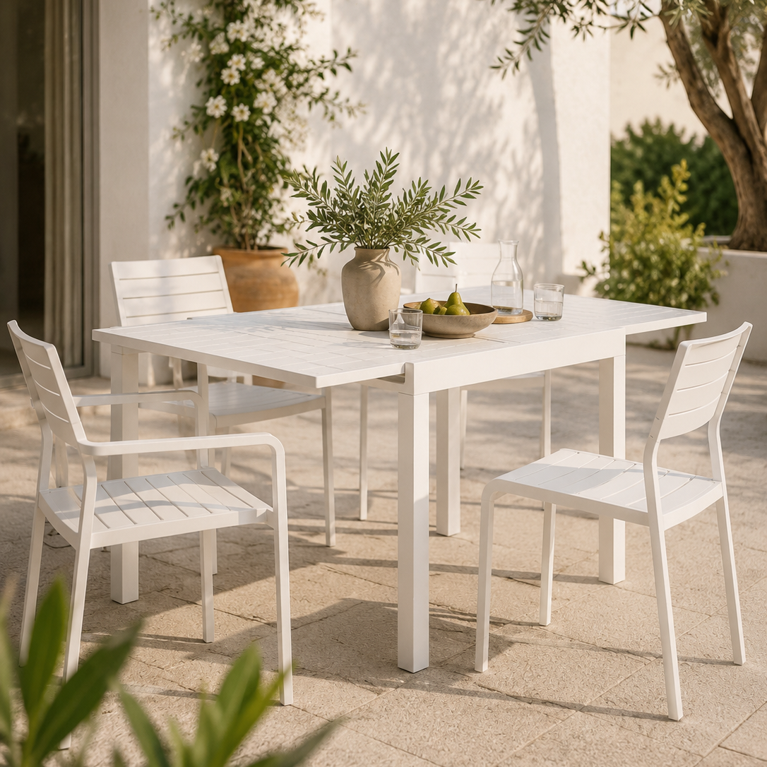 שולחן גינה אלומיניום נפתח 90-180X90X75 ס"מ | צבע לבן