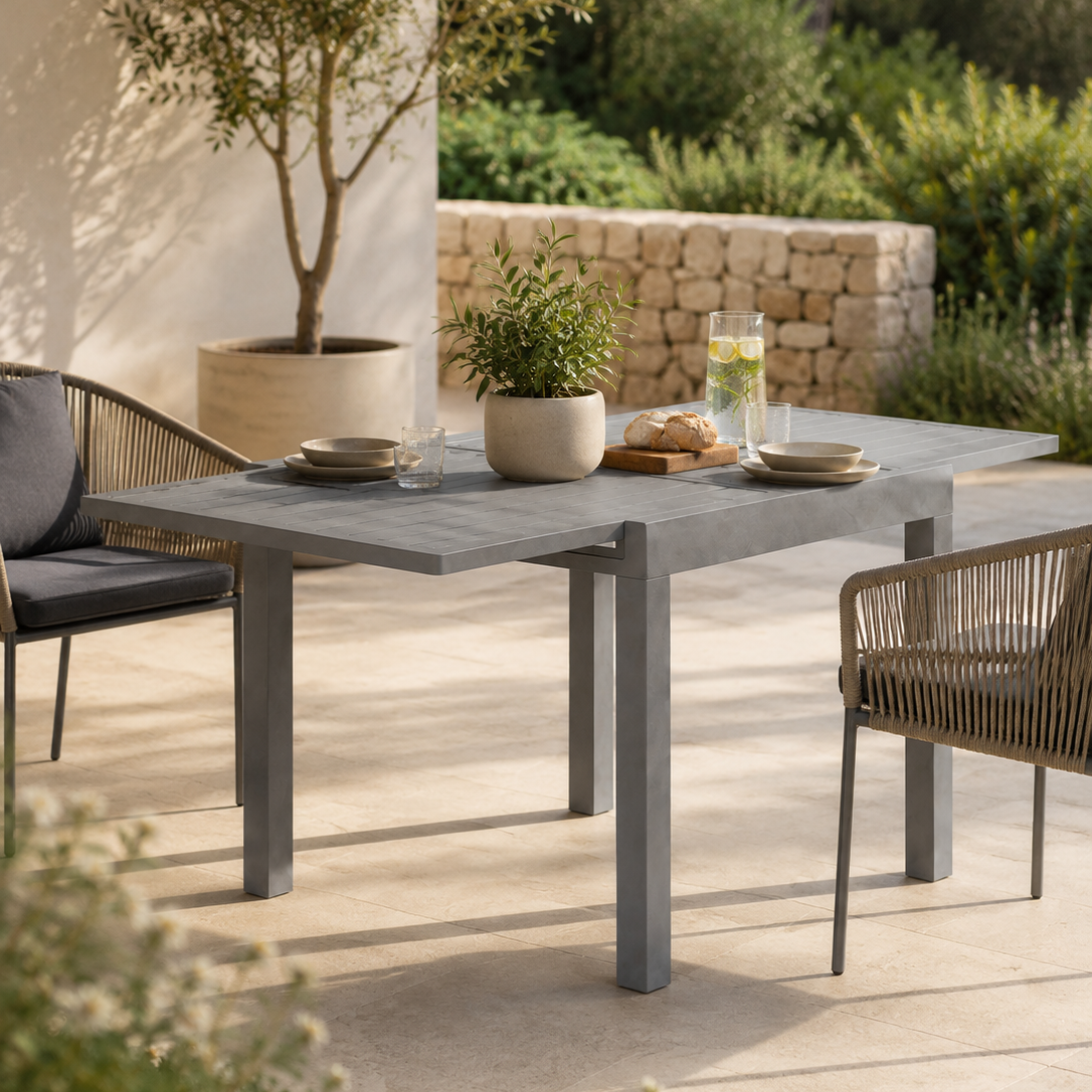 שולחן גינה אלומיניום נפתח 90-180X90X75 ס"מ | צבע אפור