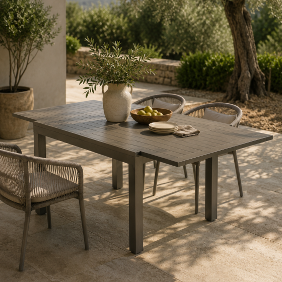 שולחן גינה אלומיניום נפתח 90-180X90X75 ס"מ | צבע שמפניה
