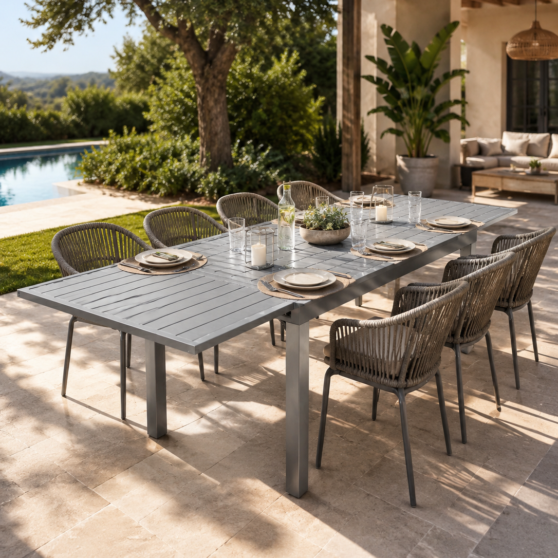 שולחן גינה אלומיניום נפתח 135-270X90X75 ס"מ | צבע אפור